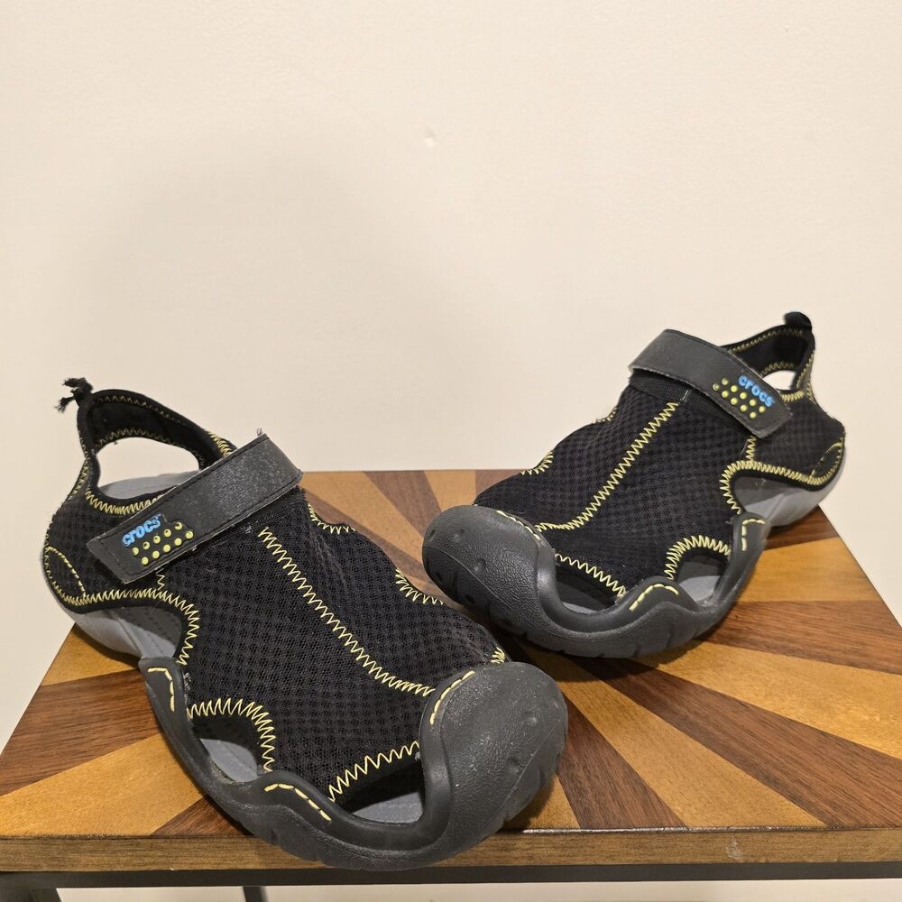 Crocs Swiftwater Fisherman Mesh Mens 11 Black Casual Water Sandals Shoes 15041